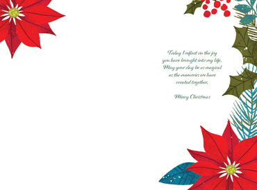 Seasonal Christmas card featuring poinsettias with "Amazing Wife" message from Pictura, perfect for holiday greetings.