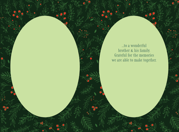 Pictura Christmas card with festive "Wish You A Very Merry Christmas" message, featuring brother and family illustration.