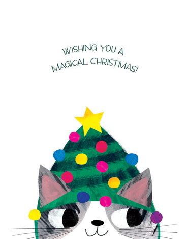 Christmas Cat Tree Hat Christmas Card Granddaughter