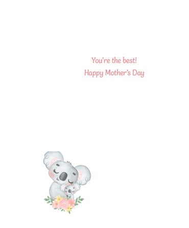 Pictura Mother's Day card featuring a cute koala mom and baby illustration for celebrating moms and family bonds.
