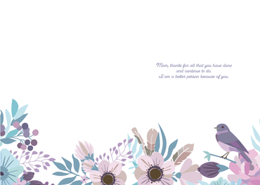 Pictura Mother's Day card with colorful flowers and bird illustration, perfect for celebrating mothers on special occasions.