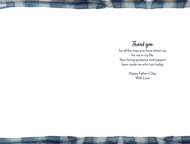 Father's Day card featuring a plaid shirt design by Pictura, with colorful plaid pattern and Father's Day message.