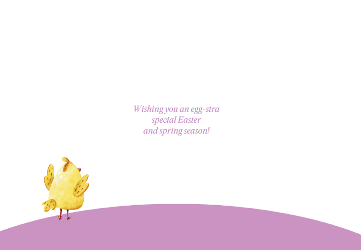 Colorful Easter card featuring cute chicks and spring flowers from Omega Industry Co., LTD, perfect for celebrating Easter.