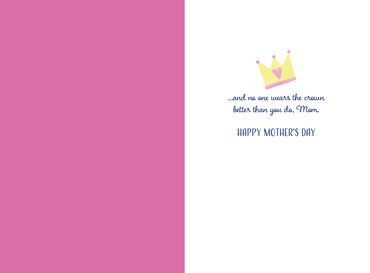 Pictura Mother's Day card titled "Good To Be Queen," featuring floral and crown illustrations, celebrating moms on Mother's Day