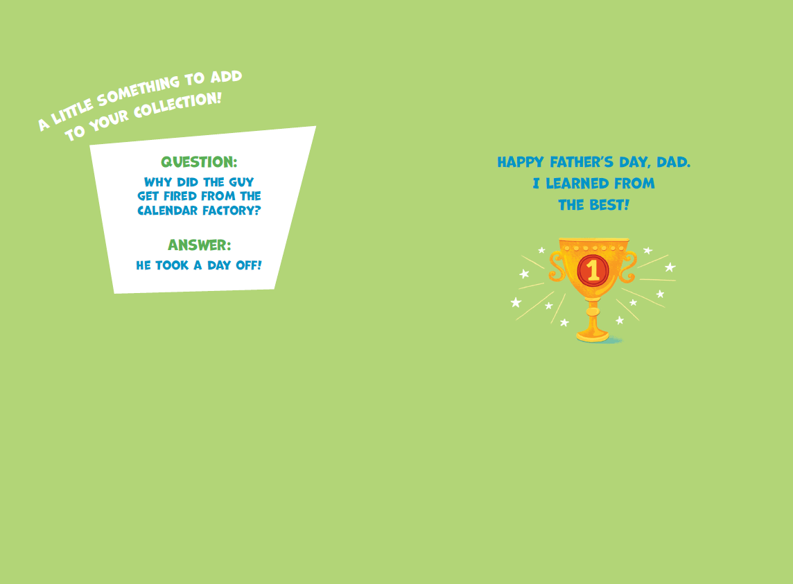 Father's Day card with humorous dad joke design by Omega Industry Co., LTD, featuring a festive greeting and playful illustration.