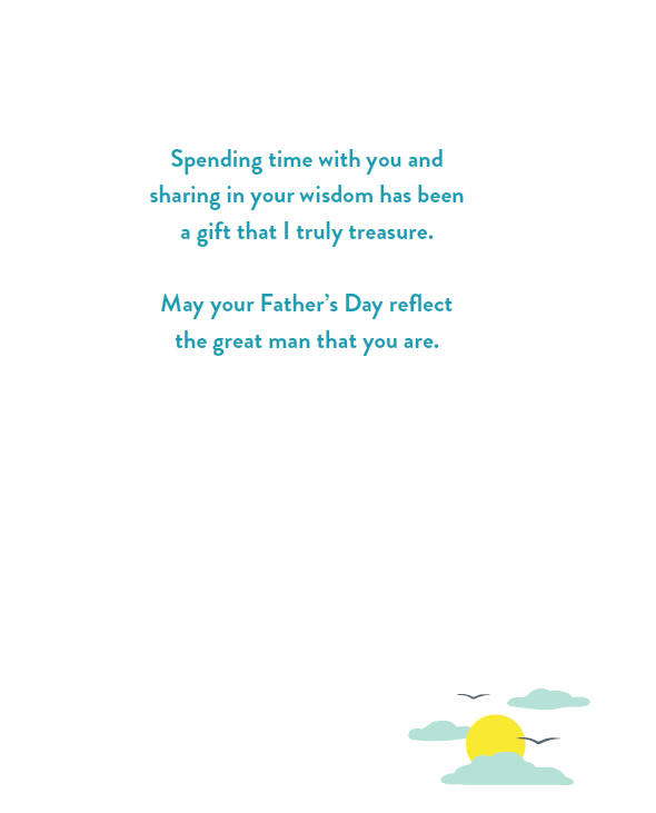 Pictura Father's Day fishing dock card featuring a scenic lakeside view with fishing gear and a heartfelt message for dad.