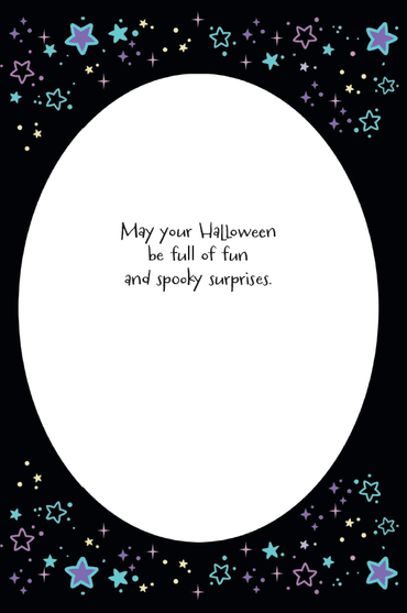 Pictura Neon Pumpkins Halloween Card featuring colorful illuminated pumpkin designs on a Halloween-themed counter card.