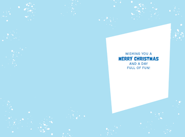 Seasonal snowboarding polar bear Christmas card for son by Pictura featuring festive winter scene and holiday design.