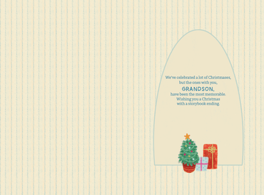 Seasonal Santa chimney Christmas card for grandson by Pictura featuring festive holiday design and cheerful Santa illustration.