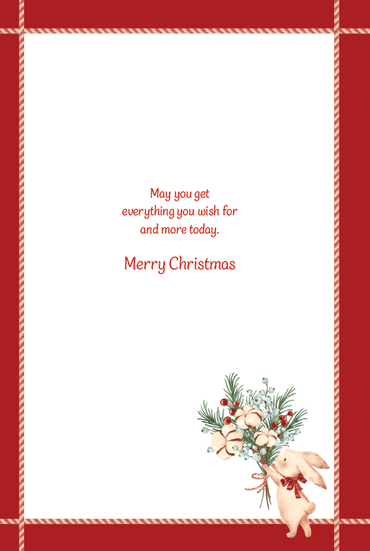Cute Tiny Bunny Christmas card featuring a girl, seasonal design by Pictura with festive holiday illustration.