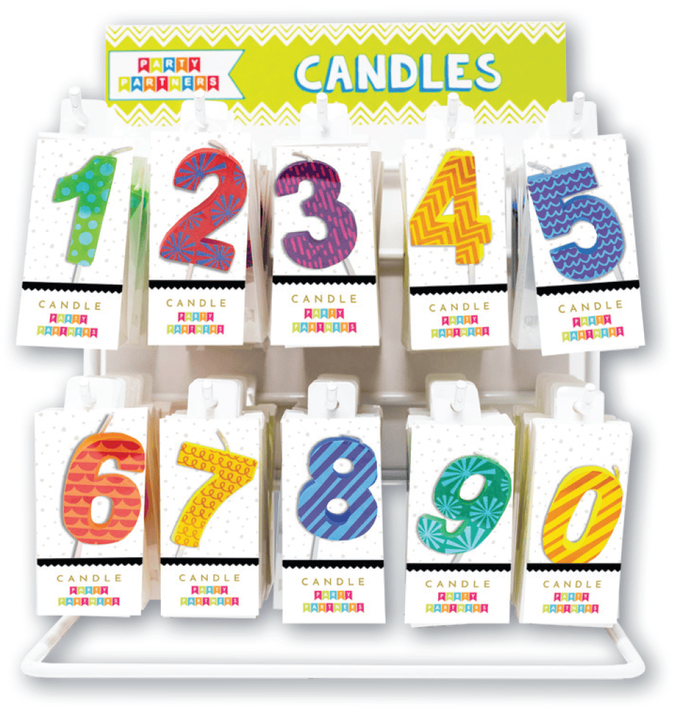 Number 3 birthday candle decal by Party Partners, featuring a colorful candle design for celebrations.