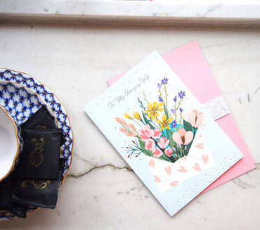 Pictura Amazing Wife birthday card with colorful floral design and heartfelt message, perfect for celebrating her special day.