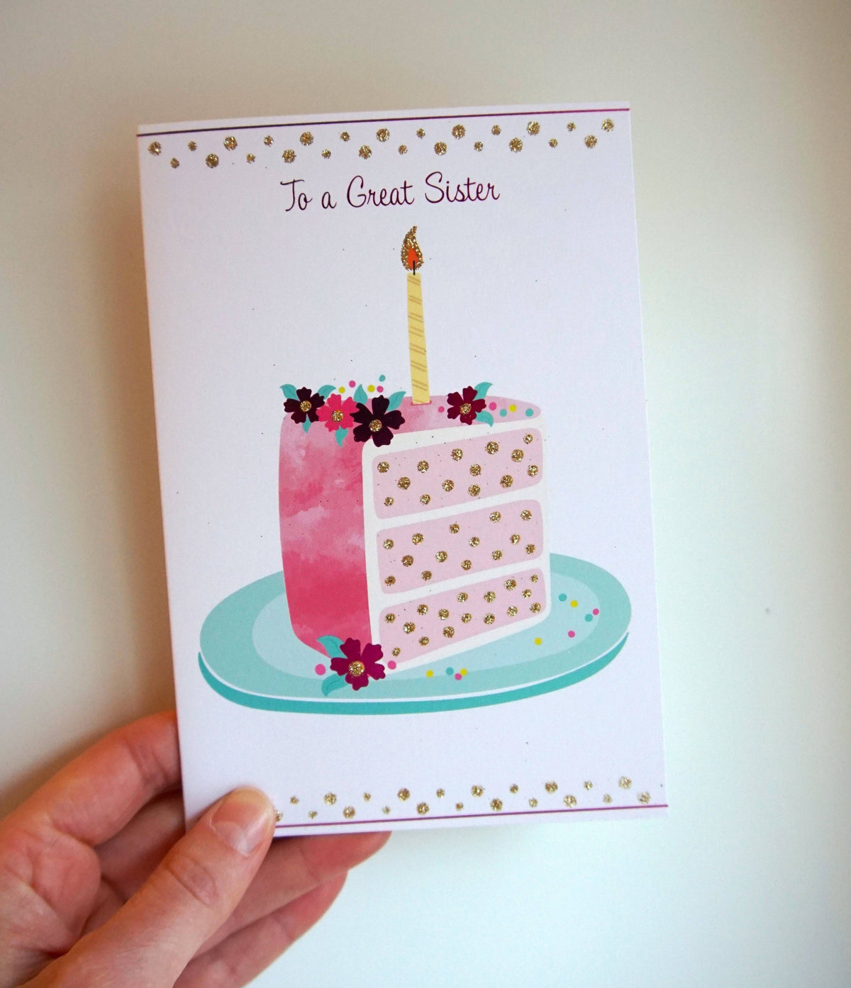 Pictura Cake Slice Birthday Card for Sister featuring a colorful cake slice illustration on an everyday greeting card.