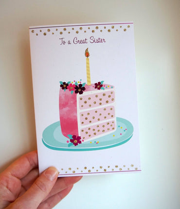 Pictura Cake Slice Birthday Card for Sister featuring a colorful cake slice illustration on an everyday greeting card.
