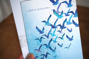 Flock of Birds birthday card by Pictura featuring colorful bird illustrations on a white background for everyday greeting use.