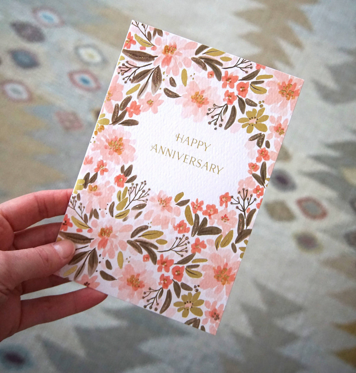 Pictura anniversary card featuring a bunches of flowers frame, ideal for everyday occasions, with colorful floral design.