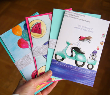 Pictura Vespa birthday card featuring a colorful illustration of a classic Vespa scooter, perfect for celebratory occasions.