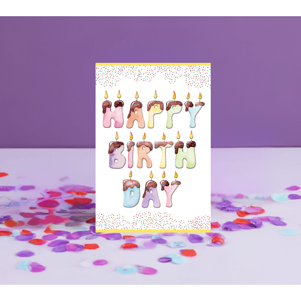 Frosted candles birthday card by Pictura featuring a cheerful birthday message and festive candle illustrations.
