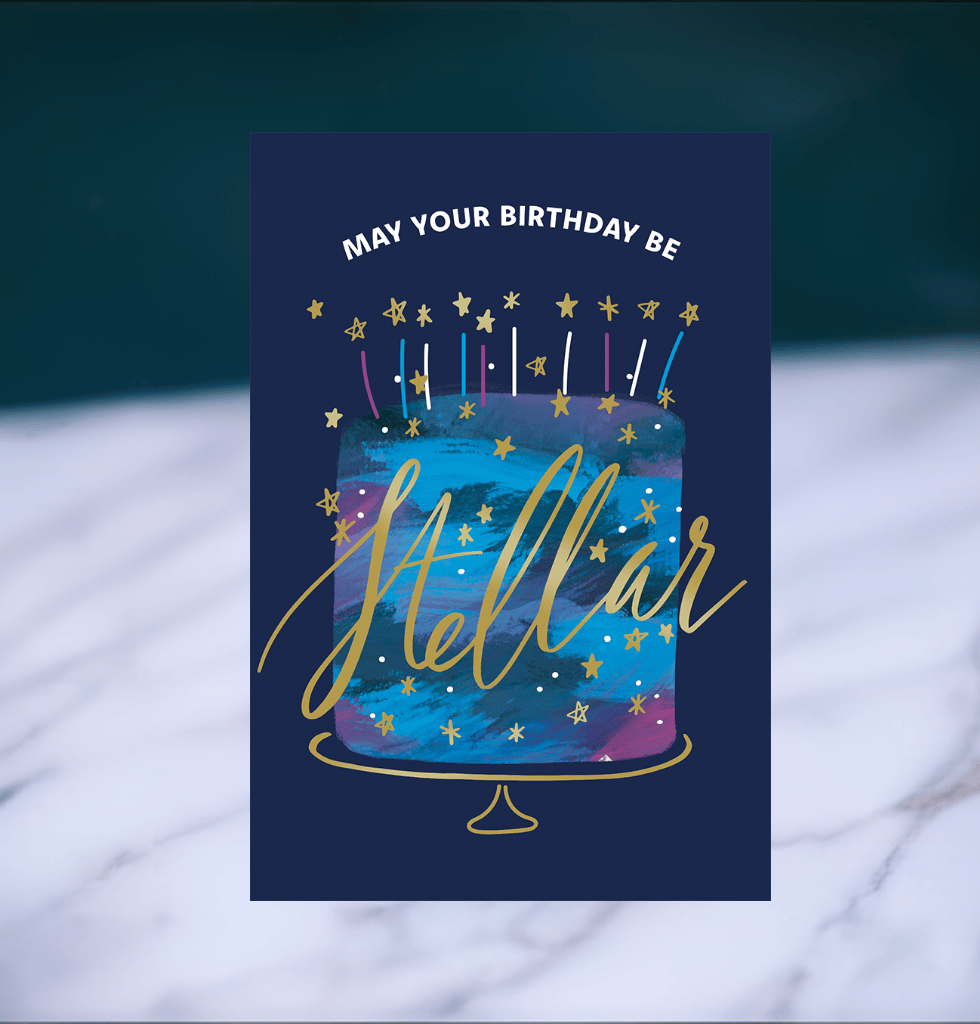Pictura Stellar Cake Birthday Card featuring a colorful cake illustration, ideal for celebrating special occasions and birthdays.