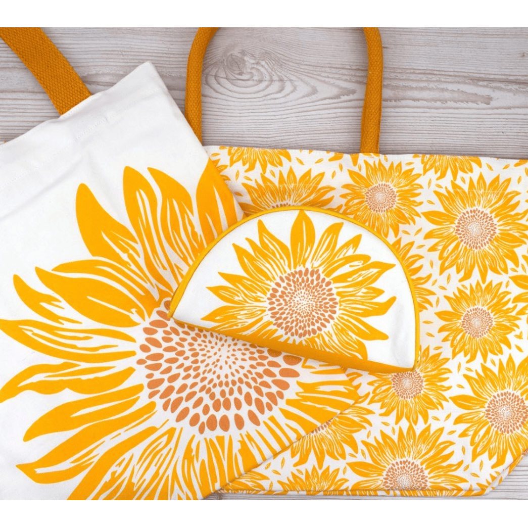 Vivid Love Vivid sunflower half moon pouch with bright yellow sunflower design and zipper closure, stylish and compact accessory.