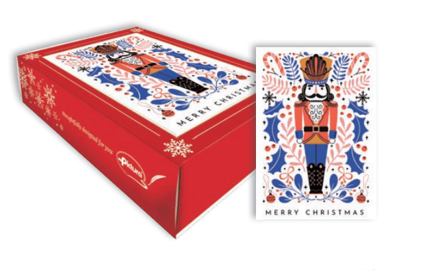 Boxed Pictura Nutcracker Christmas note cards with festive holiday designs on high-quality paper.
