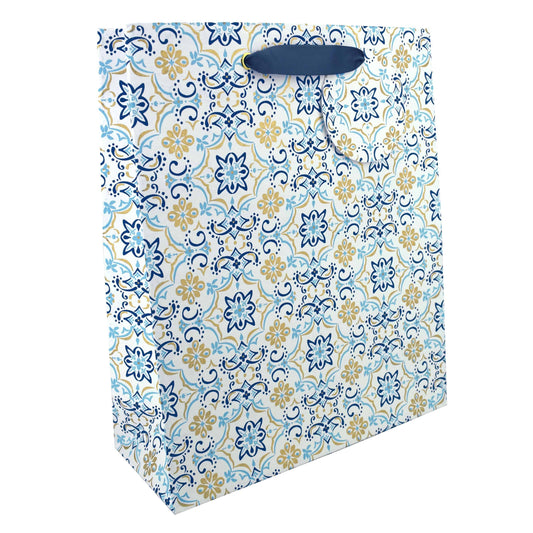 Large boho blue gift bag by Love Vivid with stylish patterns, perfect for gifting occasions.