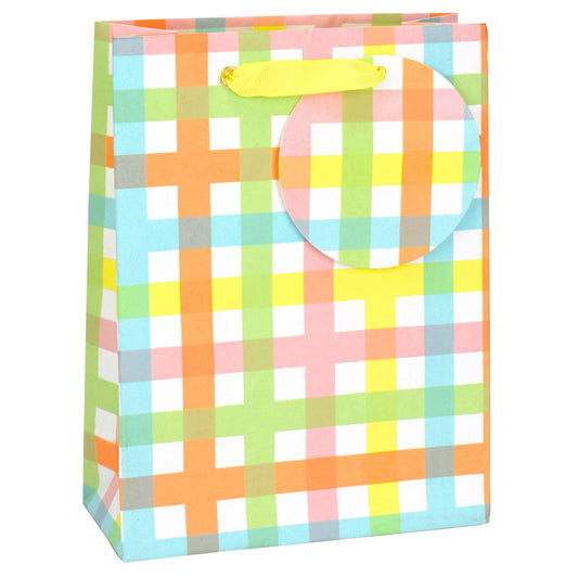 Spring Check Med Bag gift bag by Love Vivid with a colorful spring check pattern, ideal for gift packaging.