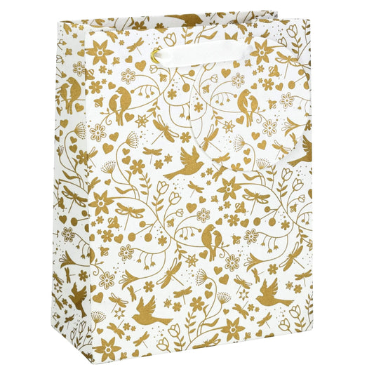 Love Vivid Love Birds Med Gift Bag featuring colorful bird illustrations on a festive paper bag.
