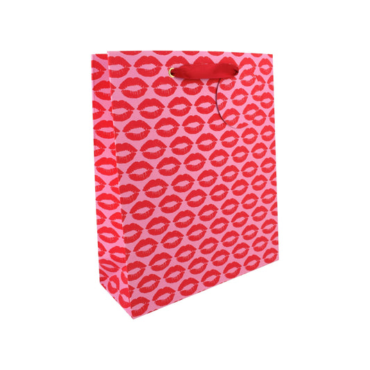 Large Love Vivid Kisses gift bag with colorful kiss print, perfect for gift wrapping and celebrations.
