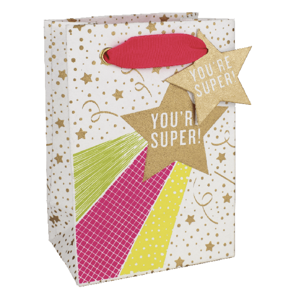 Small gift bag from Love Vivid's You're Super collection featuring vibrant colors and playful design.