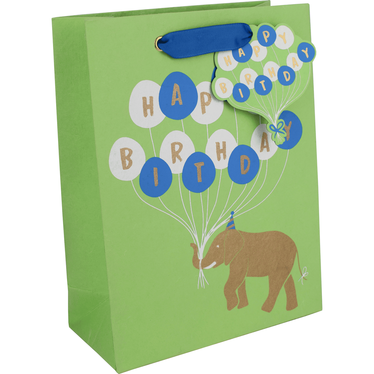 Medium gift bag featuring a colorful birthday elephant design by Love Vivid, perfect for celebrating special occasions.