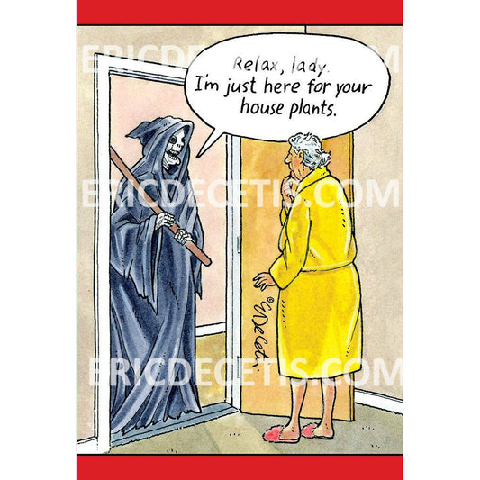Grim Reaper-themed birthday card by Pictura featuring a spooky design, ideal for celebrating with unique, everyday greeting cards.