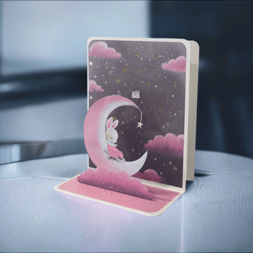 Pink Bunny Pop Up Card by Pictura featuring a detailed, colorful paper bunny design that springs to life when opened.