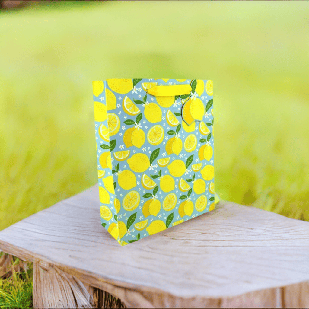 Love Vivid large lemon gift bag with bright yellow lemon pattern, perfect for gifting occasions.
