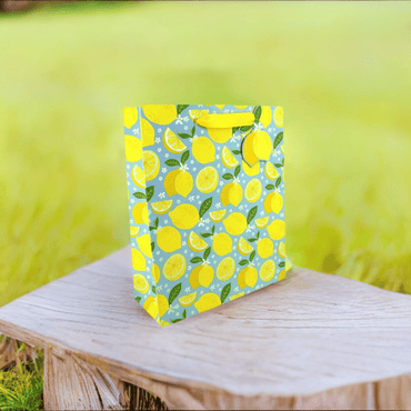 Love Vivid large lemon gift bag with bright yellow lemon pattern, perfect for gifting occasions.
