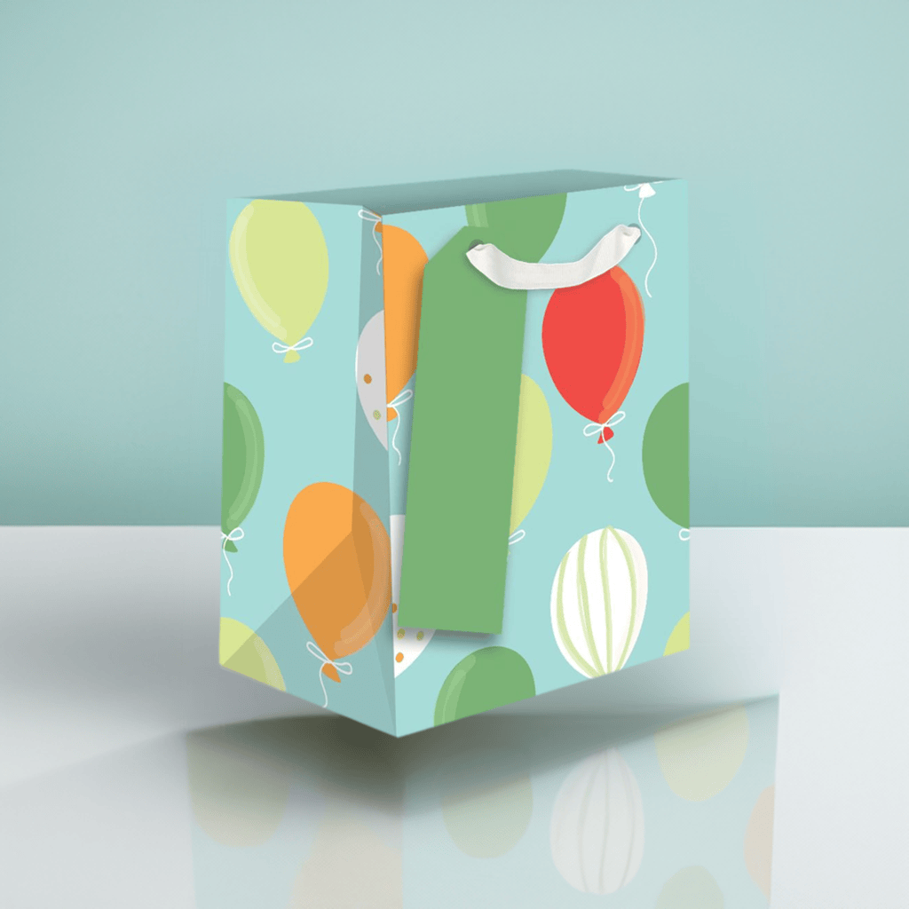 Colorful balloons small gift bag by Pictura with vibrant printed balloon designs on paper gift bag for small presents.