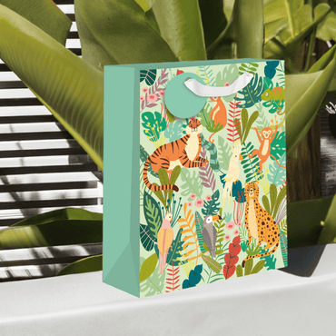 Medium Pictura Jungle Gift Bags with vibrant jungle animal and plant illustrations, perfect for special gift wrapping.