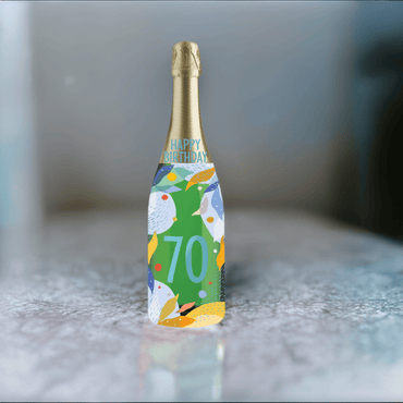 Pictura 70th Birthday Leaf Border Champagne Sound Card featuring festive leaf design and champagne sound for special celebrations.