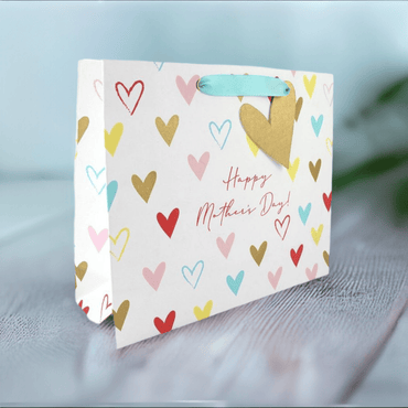 Large Love Vivid Mother's Day Heart Gift Bag with pink and red heart designs, ideal for gift wrapping on special occasions.