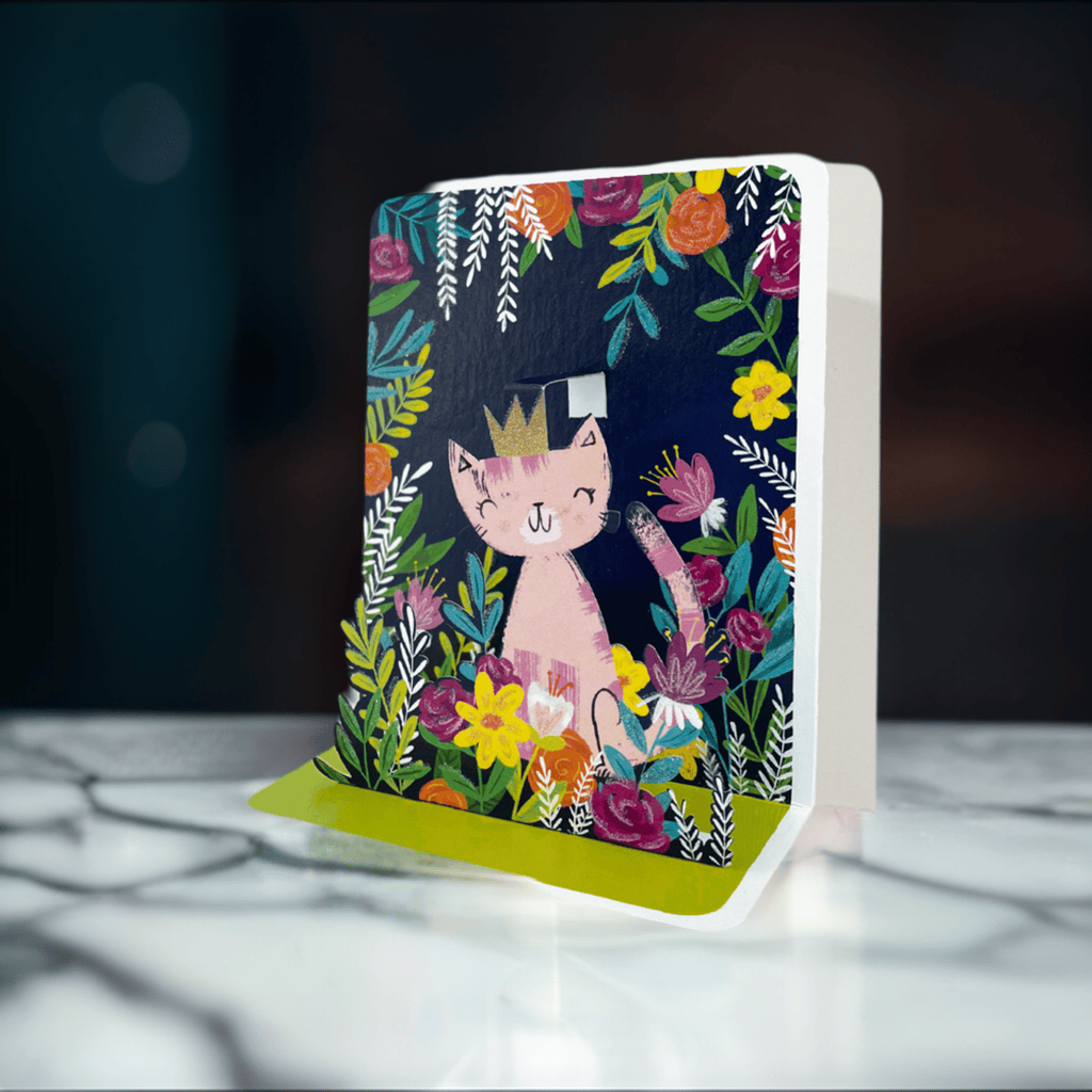 Pink Cat Small Pop-up Card by Pictura featuring a cute, detailed pink cat design that pops up when opened.