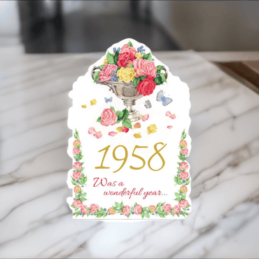 Pictura Year of Birth 1958 card featuring a stylish design celebrating the year of birth 1958 in a decorative format.