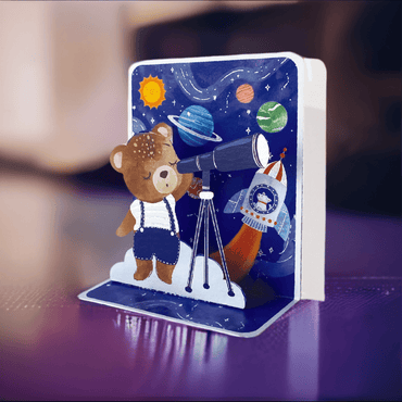 Pictura Teddy Astrology Small Pop-up Card featuring a detailed 3D teddy bear design on a colorful background.