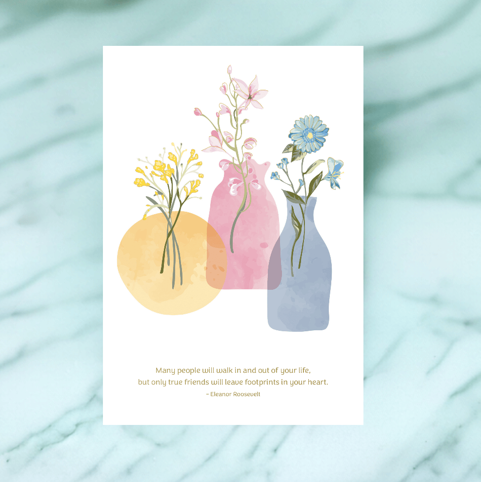 Pictura Three Vases Birthday Card for friends, featuring colorful illustrated vases on a cheerful background, ideal for celebrating.