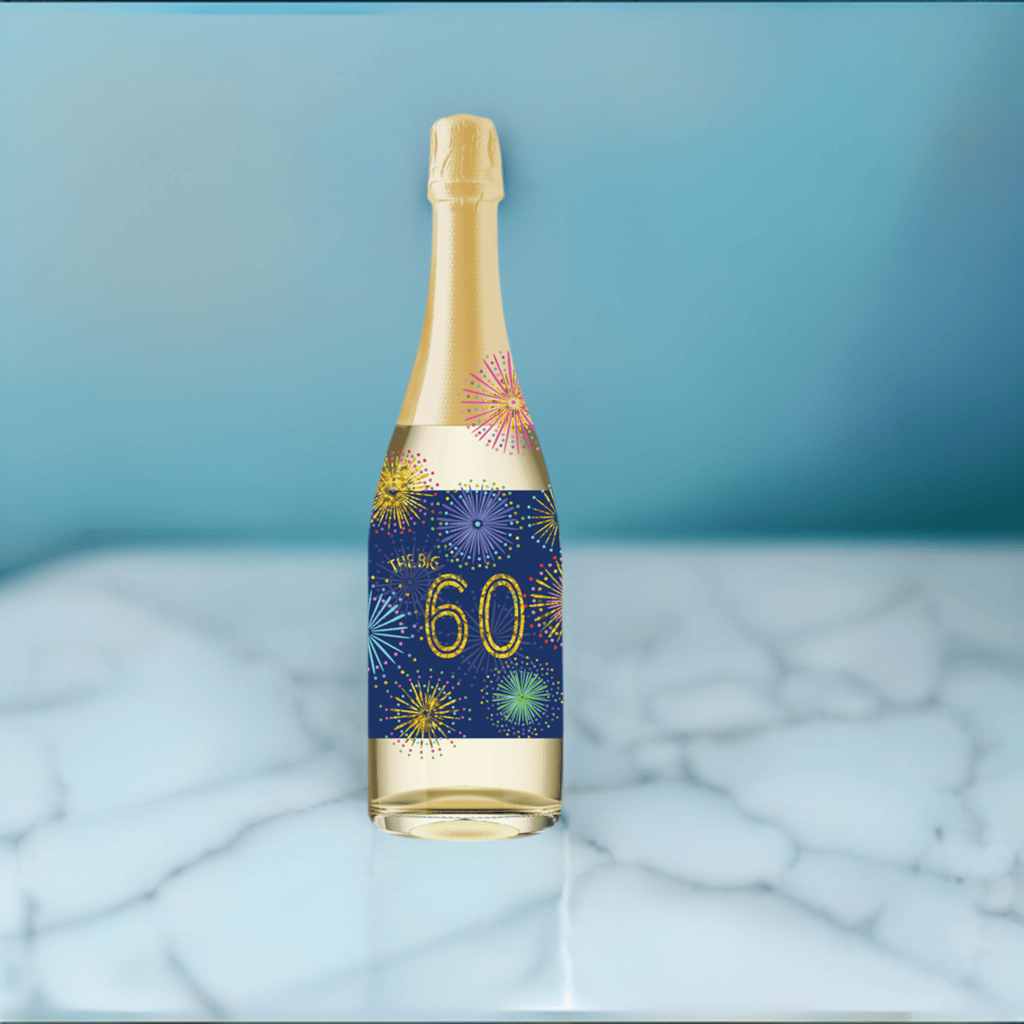 Pictura 60th Birthday Fireworks Champagne Sound Card with colorful fireworks and celebratory champagne sound illustration.