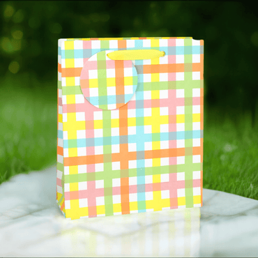 Love Vivid Spring Check Large Gift Bag with floral pattern and sturdy handles for special occasions.