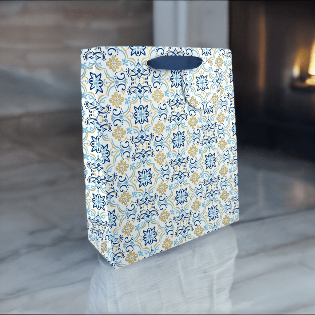 Large boho blue gift bag by Love Vivid with stylish patterns, perfect for gifting occasions.
