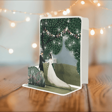 Pictura wedding small pop-up card featuring intricate floral and heart design, perfect for wedding celebrations and greetings.