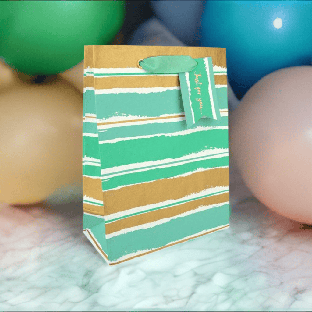 Painterly Mint Med Gift Bag by Love Vivid with colorful artistic floral design on sturdy paper background.