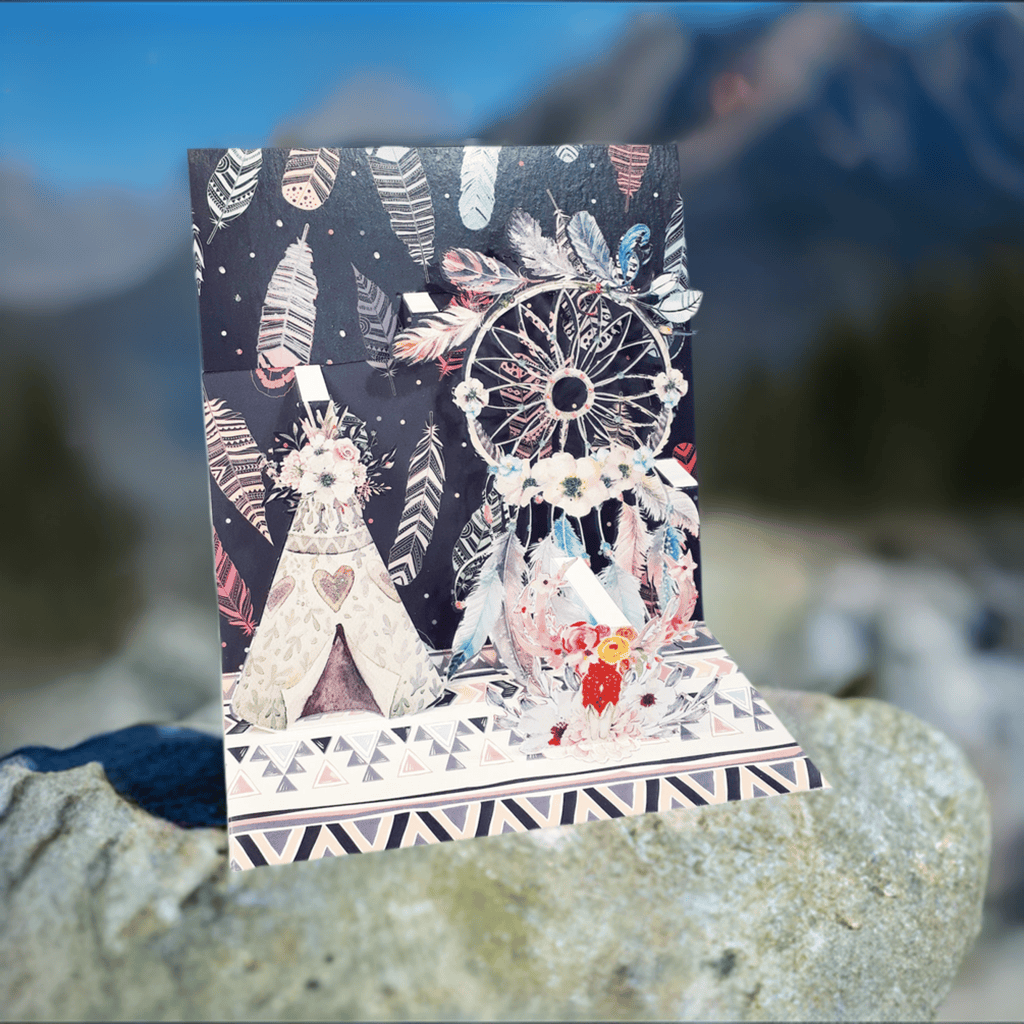 Large Pictura Dreamcatcher pop-up card featuring intricate dreamcatcher design and vibrant colors, ideal for special occasions.