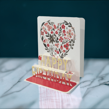Pictura Bday Heart Small Pop Up Card featuring a colorful heart design and intricate paper pop-up details.